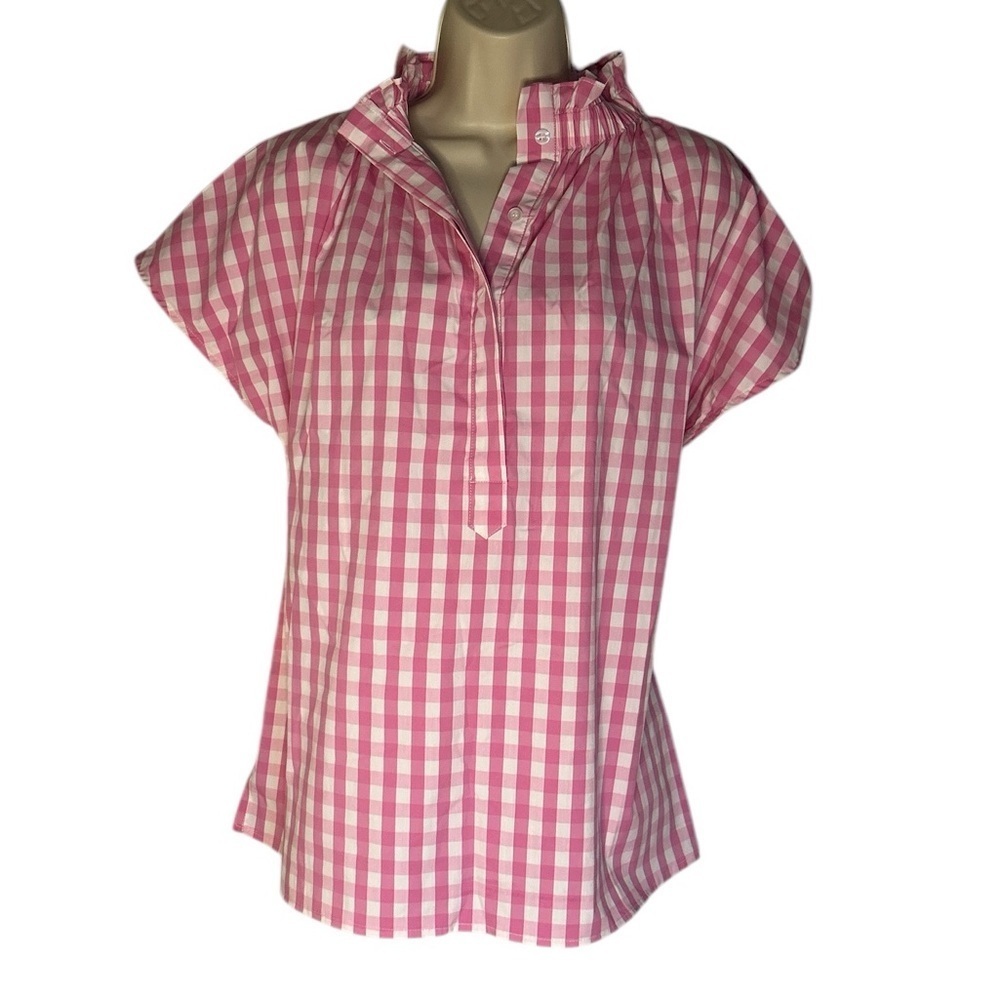 Caryn Lawn pink and white checked shirt sleeve top size L